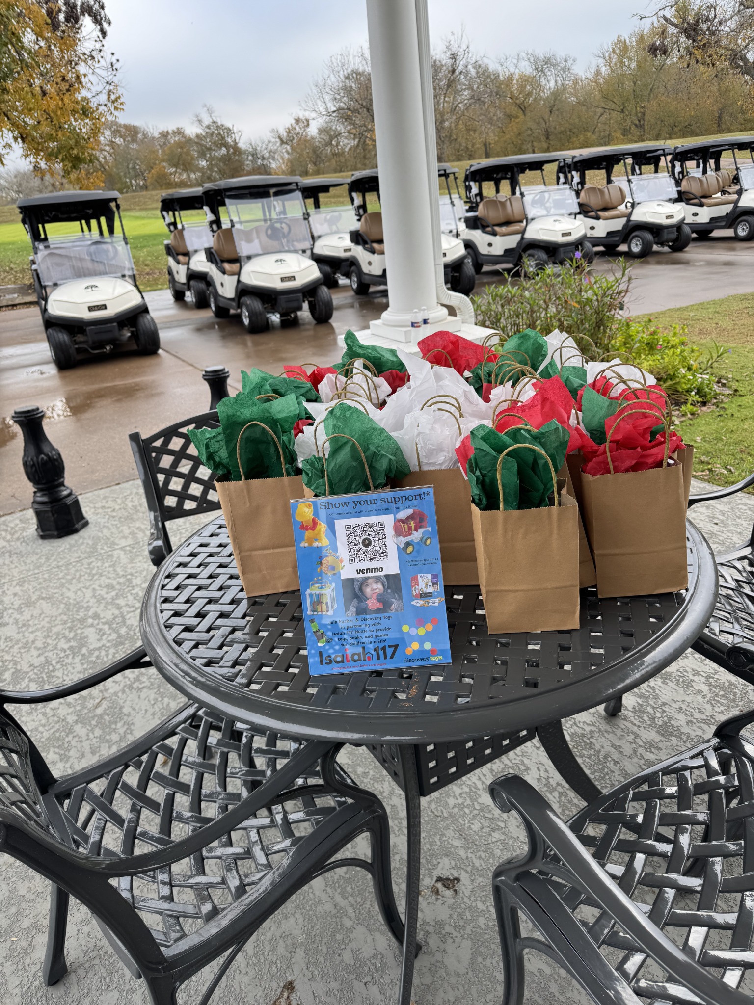 Gift bags prepared for the 2025 scramble.